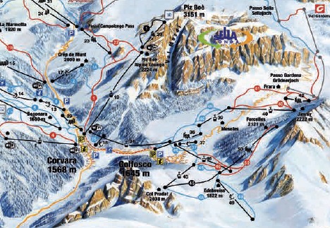 Sciare a Colfosco: la cartina aggiornata delle piste ed impianti da sci