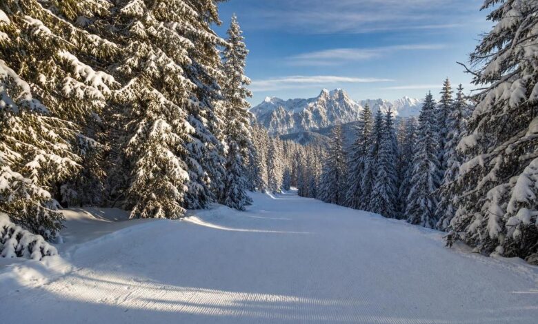 Vista dell'area sciistica Torrent a Leukerbad in inverno